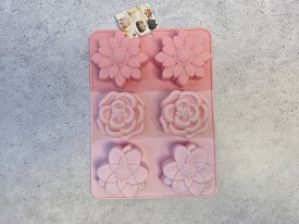 Molde silicona tricolor rosa 6 flores grandes 